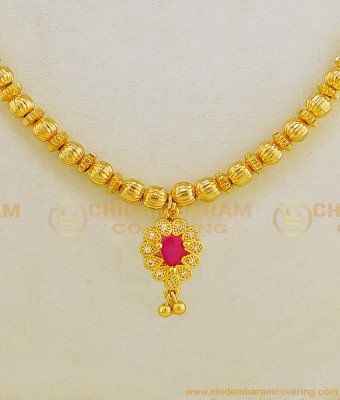 NLC629 - 1 Gram Gold Simple Full Golden Beads with Stone Pendant Short Necklace Buy Online