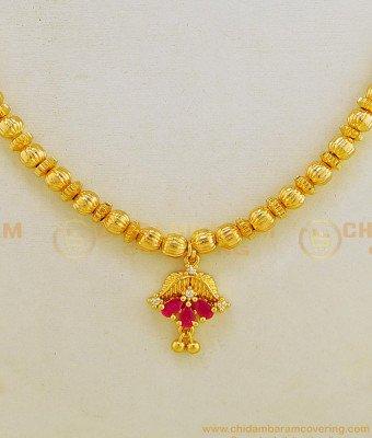 NLC630 - Gold Plated Office Wear Leaf Design Stone Pendant Gold Balls Short Necklace for Women