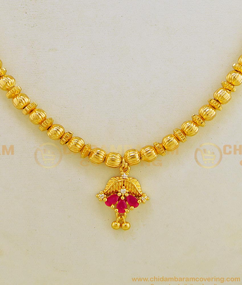 NLC630 - Gold Plated Office Wear Leaf Design Stone Pendant Gold Balls Short Necklace for Women
