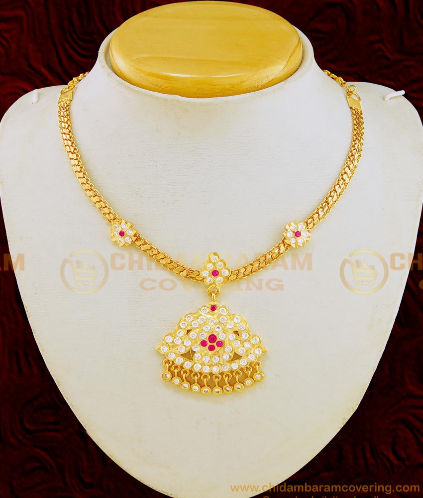 NLC632 - Latest Gold Plated Impon Attigai Gold Necklace Design Five Metal Attigai Online