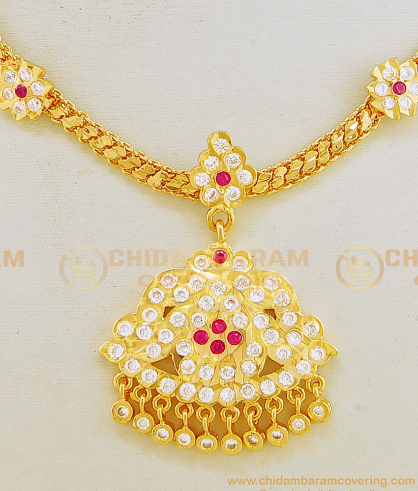 NLC632 - Latest Gold Plated Impon Attigai Gold Necklace Design Five Metal Attigai Online