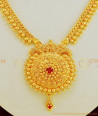 NLC637 - One Gram Gold Plated First Quality Ruby Stone Gold Beads Necklace