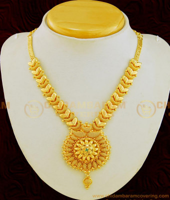 NLC640 - New Collection Net Pattern Leaf Design Emerald Stone Necklace for Wedding