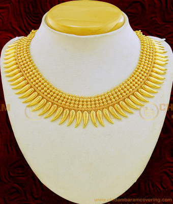NLC651 - Beautiful Kerala Jewellery Real Gold Design Golden Beads Mango Necklace for Bride