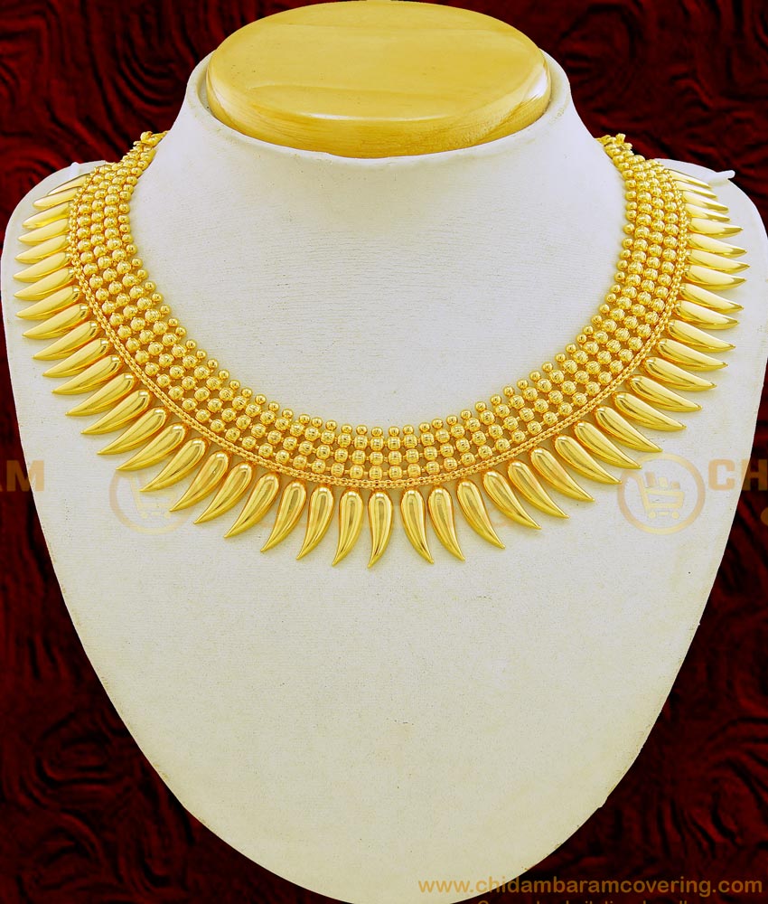 NLC651 - Beautiful Kerala Jewellery Real Gold Design Golden Beads Mango Necklace for Bride
