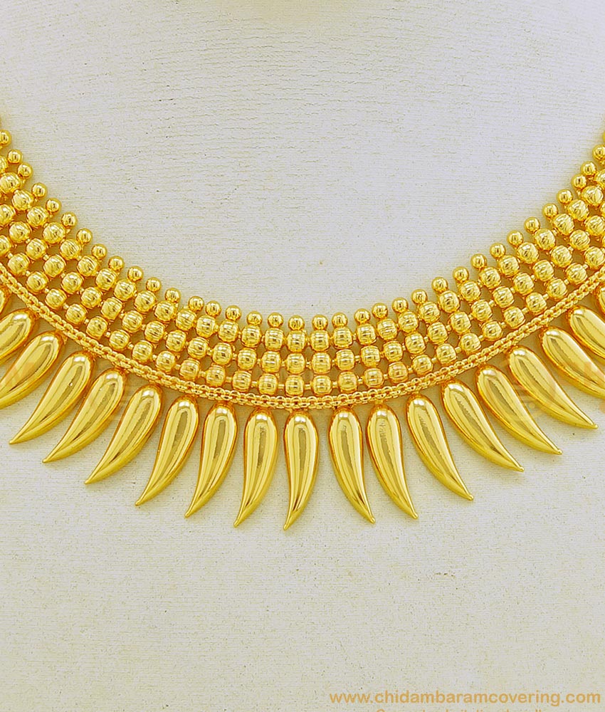 NLC651 - Beautiful Kerala Jewellery Real Gold Design Golden Beads Mango Necklace for Bride