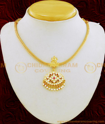 NLC652 - 5 Metal Traditional Lakshmi Design Impon White Stone Simple Attigai Necklace Online