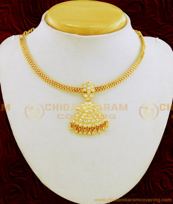 NLC654 - Impon Gold Design White Stone Thick Metal Plated Attigai Necklace for Women 