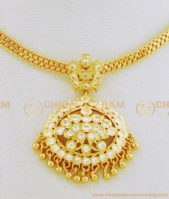 NLC655 - Panchaloha Gold Plated Full White Stone Five Metal Impon Attigai Necklace South Indian Jewelry  