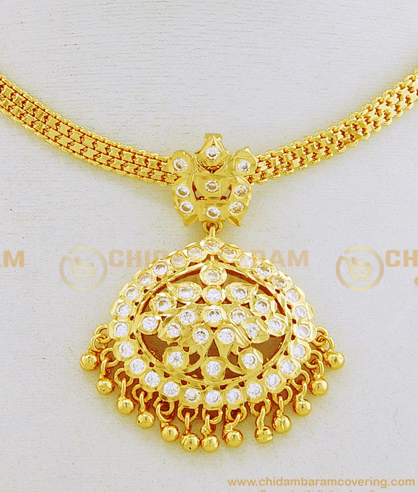 NLC655 - Panchaloha Gold Plated Full White Stone Five Metal Impon Attigai Necklace South Indian Jewelry  