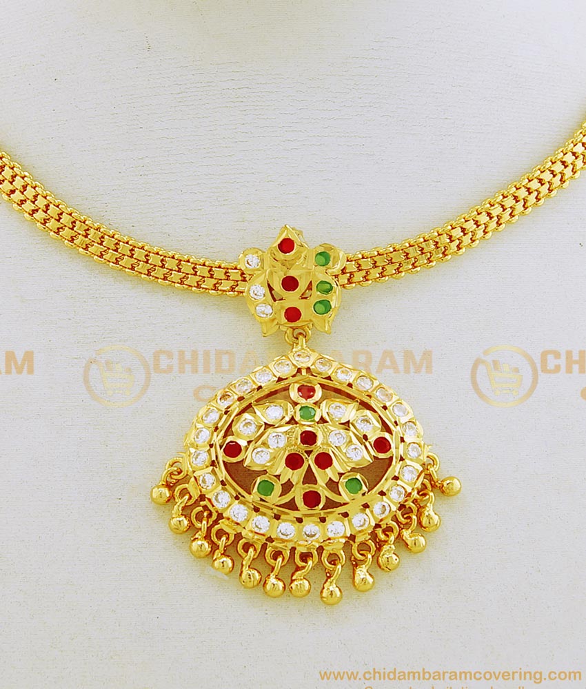 NLC657 - Buy Latest Impon Attigai Collections South Indian Impon Multi Stone Attigai Design Necklace