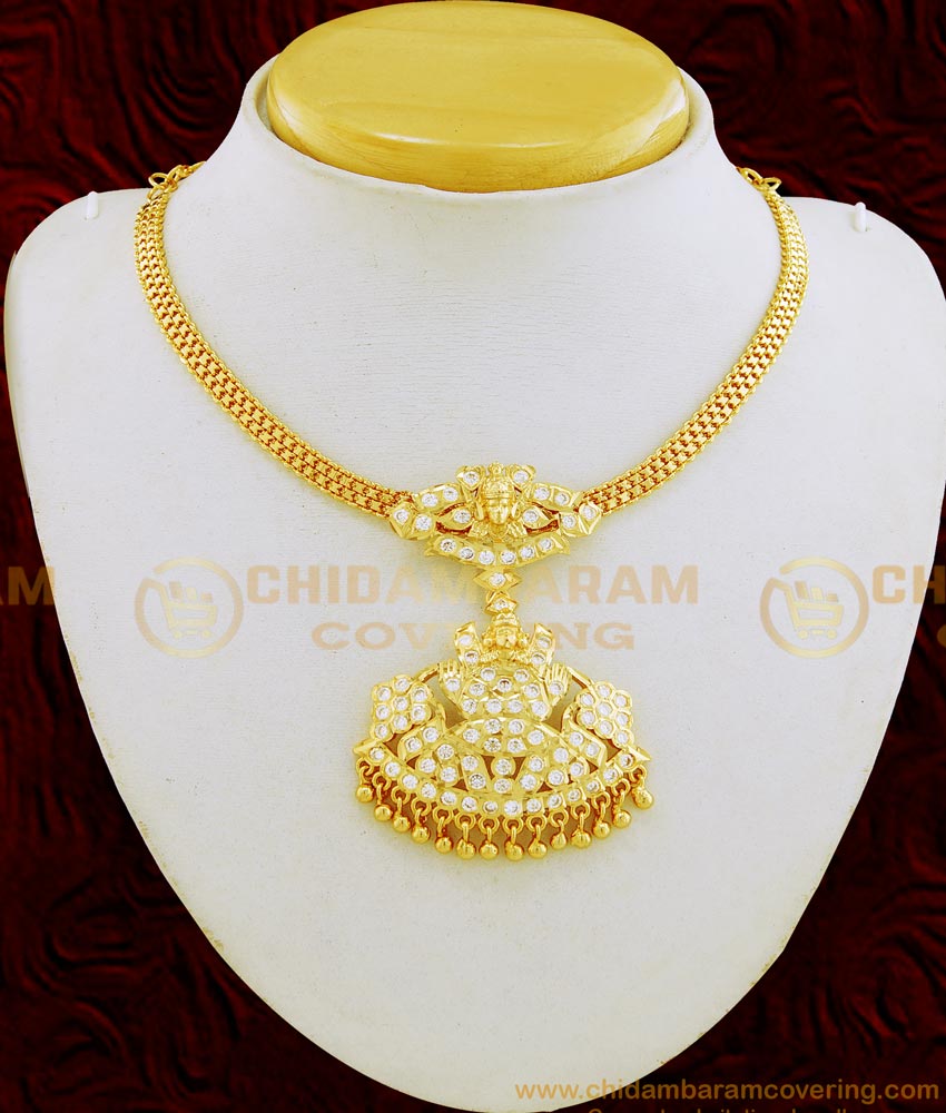 NLC659 - Impon Real Gold Design Lakshmi Design White Stone Guaranteed Impon Attigai for Wedding 