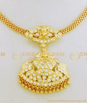 NLC659 - Impon Real Gold Design Lakshmi Design White Stone Guaranteed Impon Attigai for Wedding 
