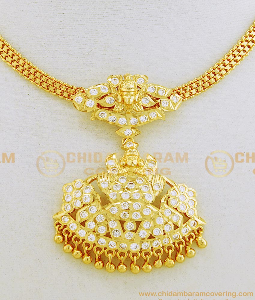 NLC659 - Impon Real Gold Design Lakshmi Design White Stone Guaranteed Impon Attigai for Wedding 