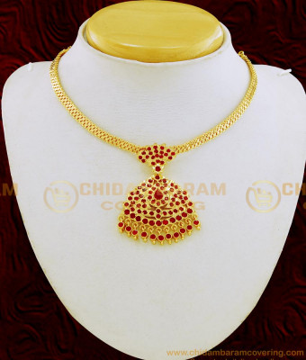 NLC660 - Indian Bridal Jewellery Gold Plated Impon Ruby Stone Necklace Attigai Necklace Buy Online