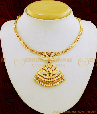 NLC661 - Five Metal Panchaloha Impon Necklace Ad Stone Double Swan Getti Metal Attigai Necklace Online