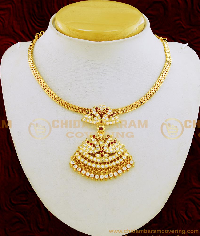 NLC661 - Five Metal Panchaloha Impon Necklace Ad Stone Double Swan Getti Metal Attigai Necklace Online