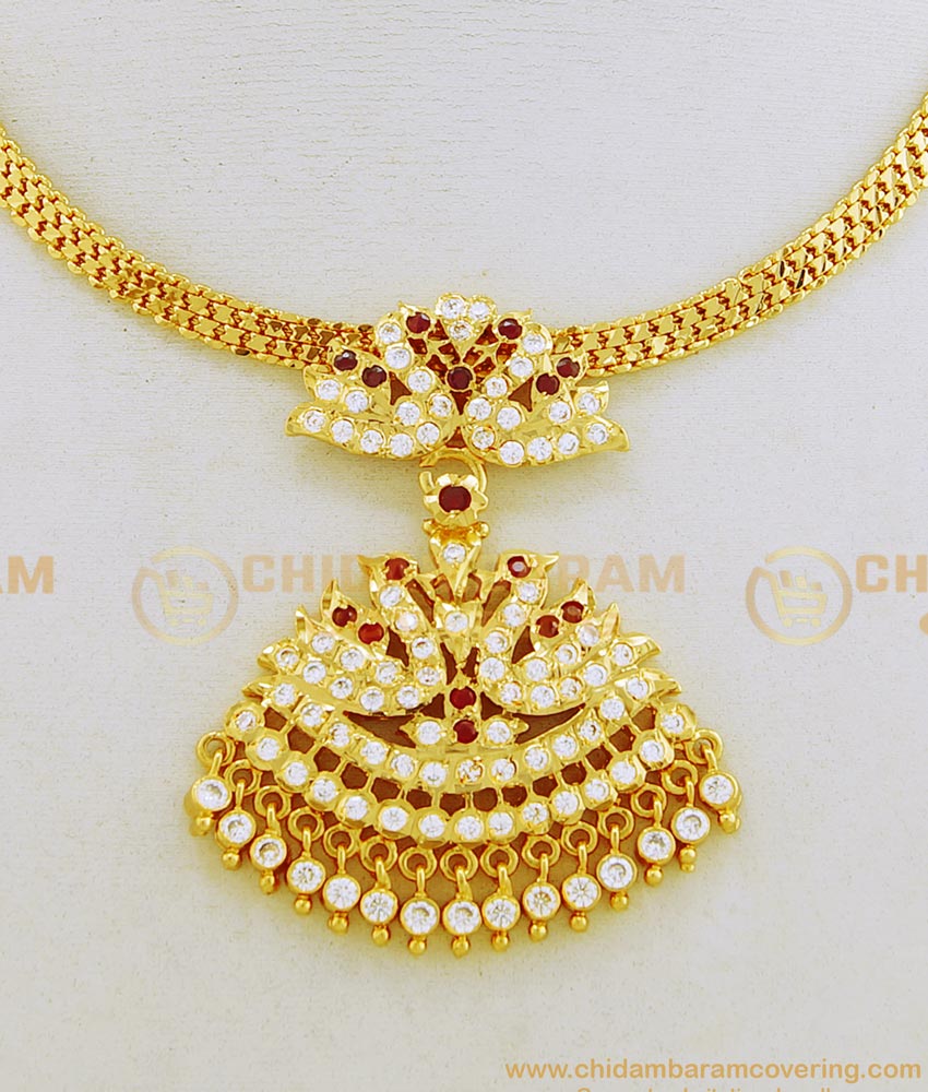 NLC661 - Five Metal Panchaloha Impon Necklace Ad Stone Double Swan Getti Metal Attigai Necklace Online