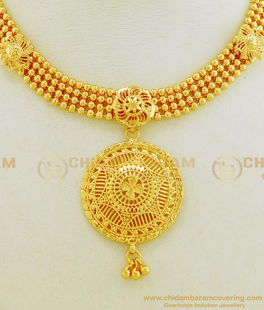 NLC663 - Marriage Bridal Gold Necklace Design Gold Beads Gold Plated Necklace Online 