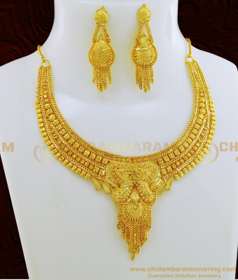 NLC668 - Latest Necklace Design Gold Tone Forming Gold Necklace with Earring Set Buy Online