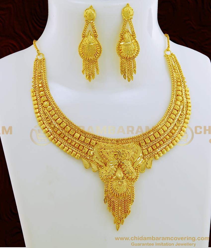 NLC668 - Latest Necklace Design Gold Tone Forming Gold Necklace with Earring Set Buy Online