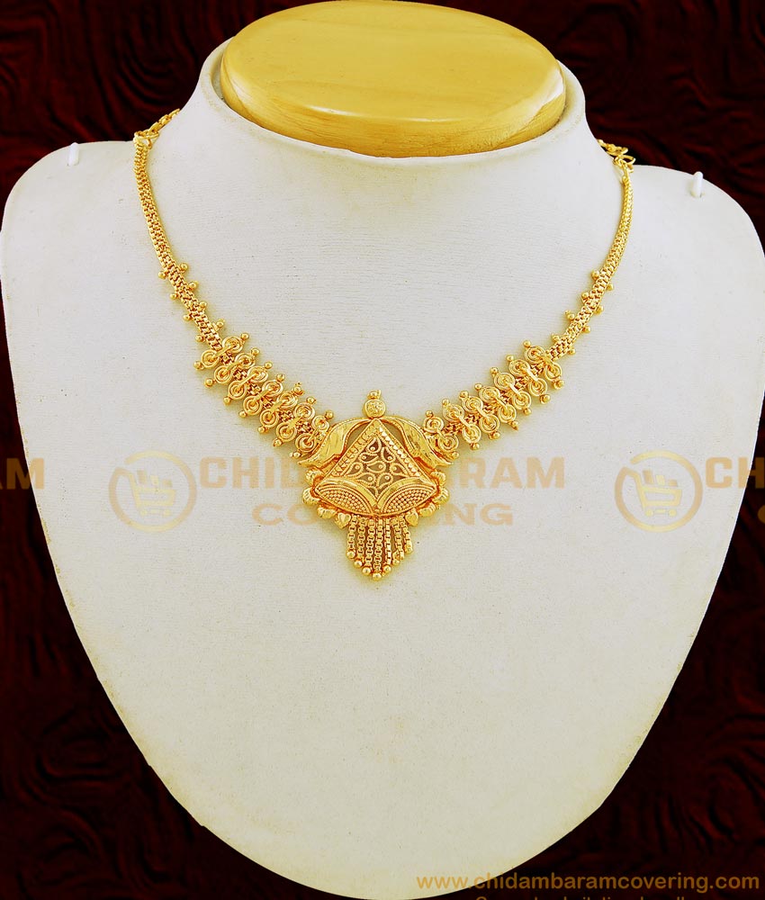 NLC671 - Simple Light Weight Gold Design Plain One Gram Gold Necklace Designs  