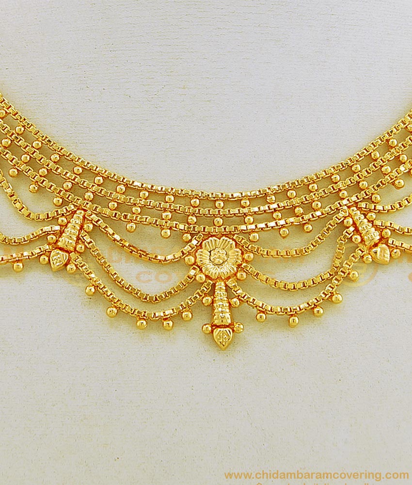 NLC678 - Gold Inspired Latest Light Weight 1 Gram Gold Necklace Design Bridal Jewellery 
