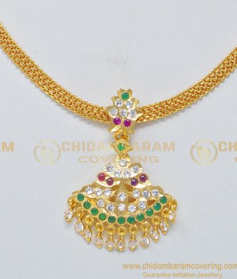 NLC681 - Impon Multi Color Stone Thick Metal Attigai Necklace for Women