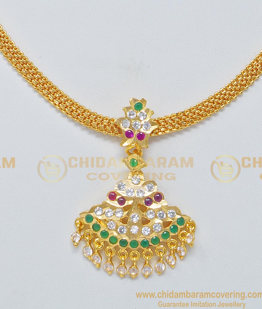 NLC681 - Impon Multi Color Stone Thick Metal Attigai Necklace for Women
