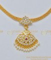 NLC686 - Five Metal White Pearl Impon White Stone Attigai Necklace for Women
