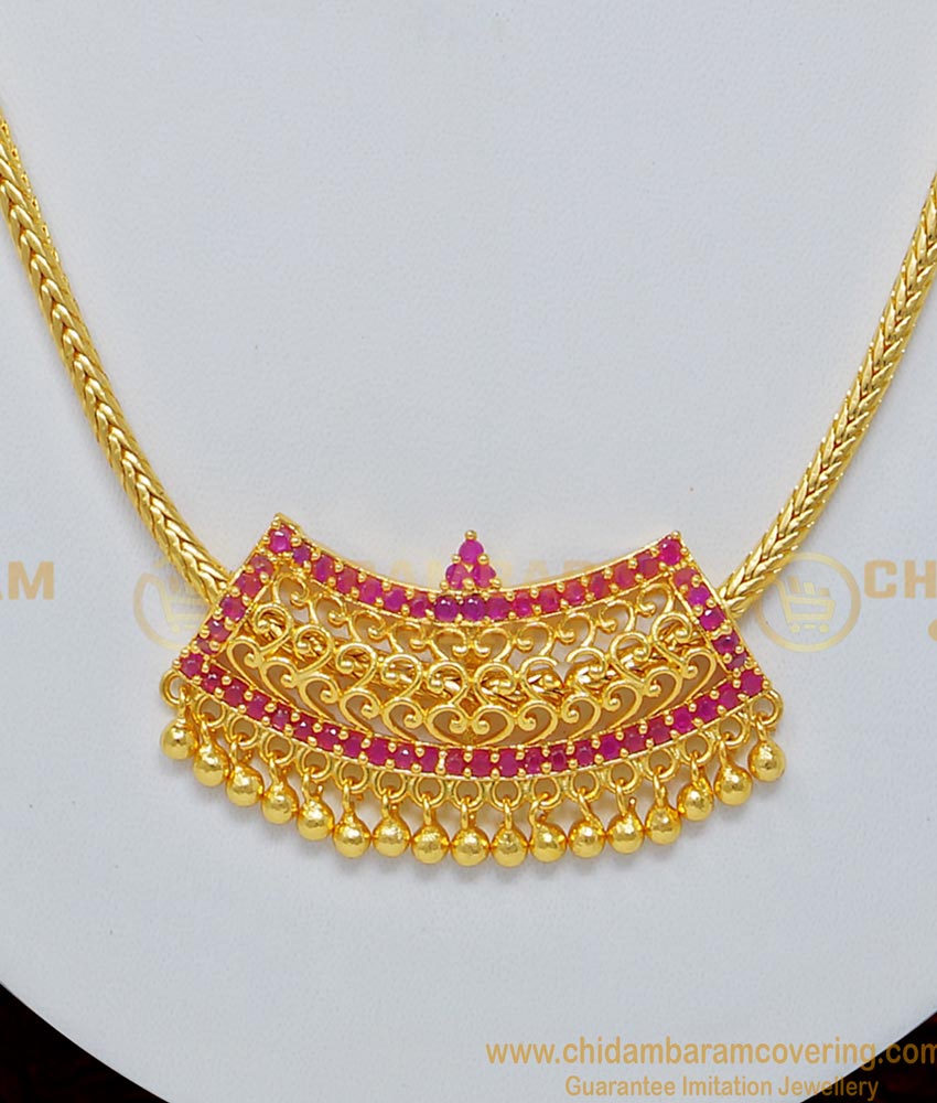 NLC693 - Modern Simple Ruby Stone Pendant Short Necklace Buy Online