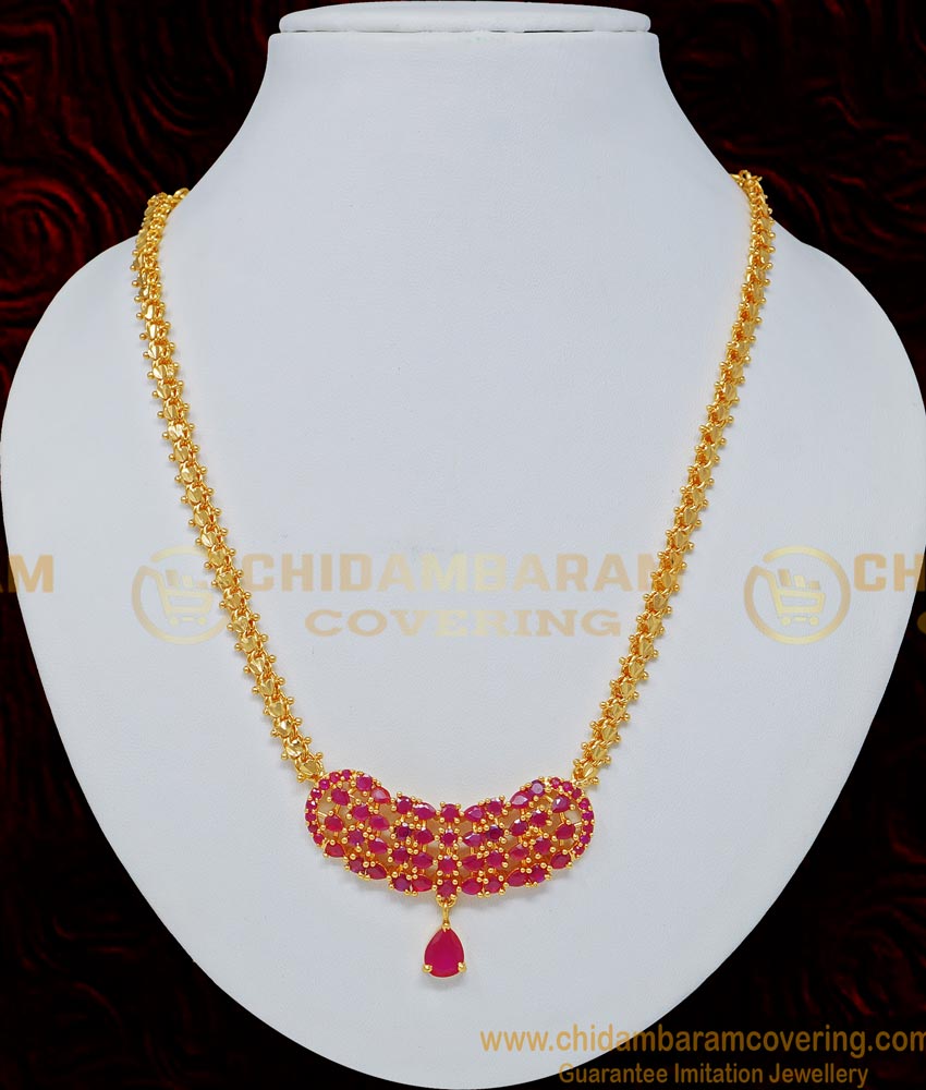 NLC694 - Elegant Look Party Wear 1 Gram Gold Ruby Stone Necklace Design 