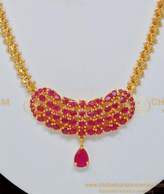 NLC694 - Elegant Look Party Wear 1 Gram Gold Ruby Stone Necklace Design 