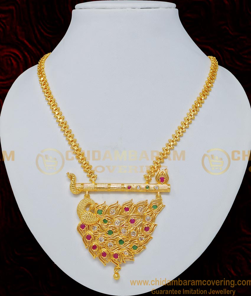 NLC695 - Latest Collection Peacock Design Big Pendant Stone Necklace for Women 