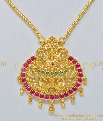 NLC699 - Latest Ruby Emerald Lakshmi Dollar Designer Necklace Design for Girls