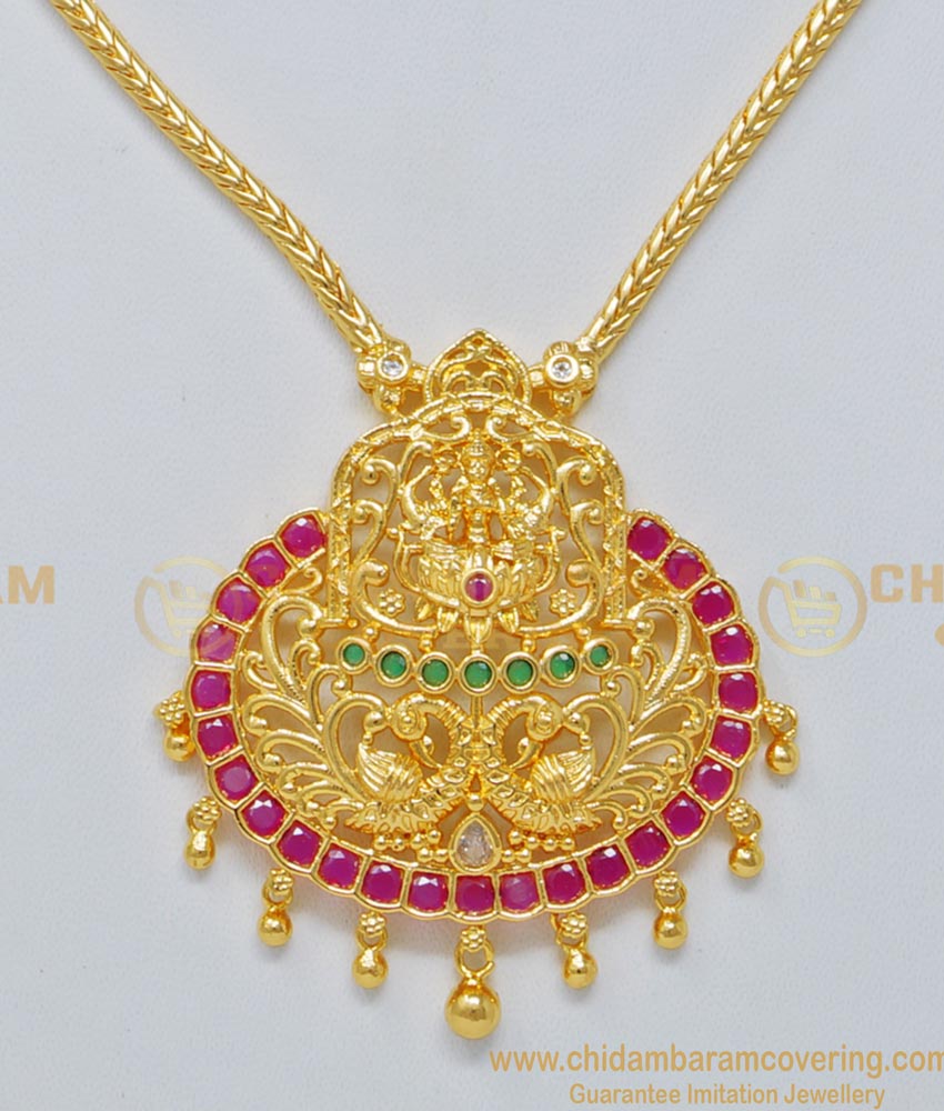 NLC699 - Latest Ruby Emerald Lakshmi Dollar Designer Necklace Design for Girls