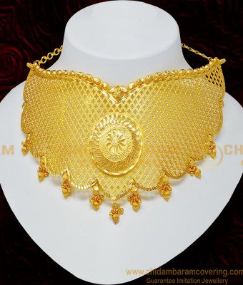 NLC701 - Buy Gold Choker Necklace Design Light Weight Gold Forming Big Choker Necklace Set for Wedding
