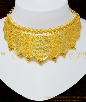 NLC702 - Gold Forming Choker Necklace Light Weight Real Gold Choker Necklace Set for Marriage