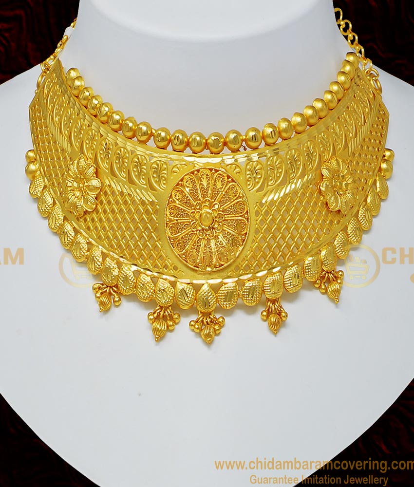 Nlc703 - Bridal Wear Gold Design Gold Forming Choker Necklace with Earring Buy Online