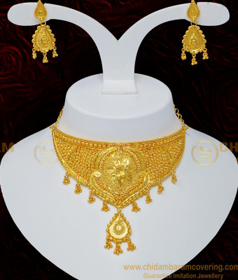 NLC704 - Real Gold Design Gold Plated Medium Size Choker Necklace with Earring Online  