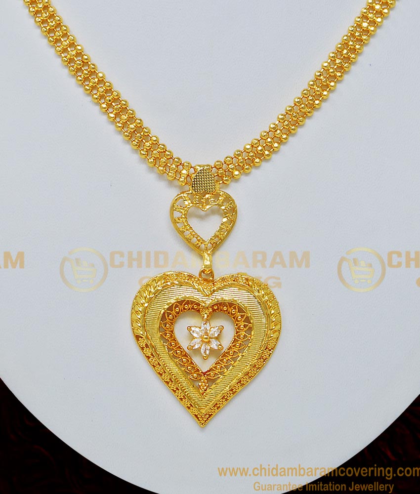 NLC705 - Buy One Gram Gold Guaranteed Necklace Heart Shape Dollar Stone Necklace for Women