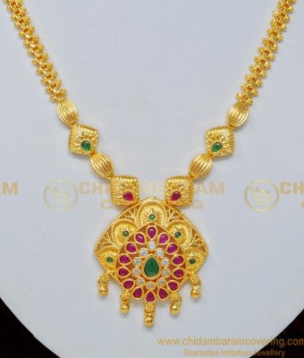 NLC707 - Unique Party Wear One Gram Gold Original Kemp Stone Necklace Online