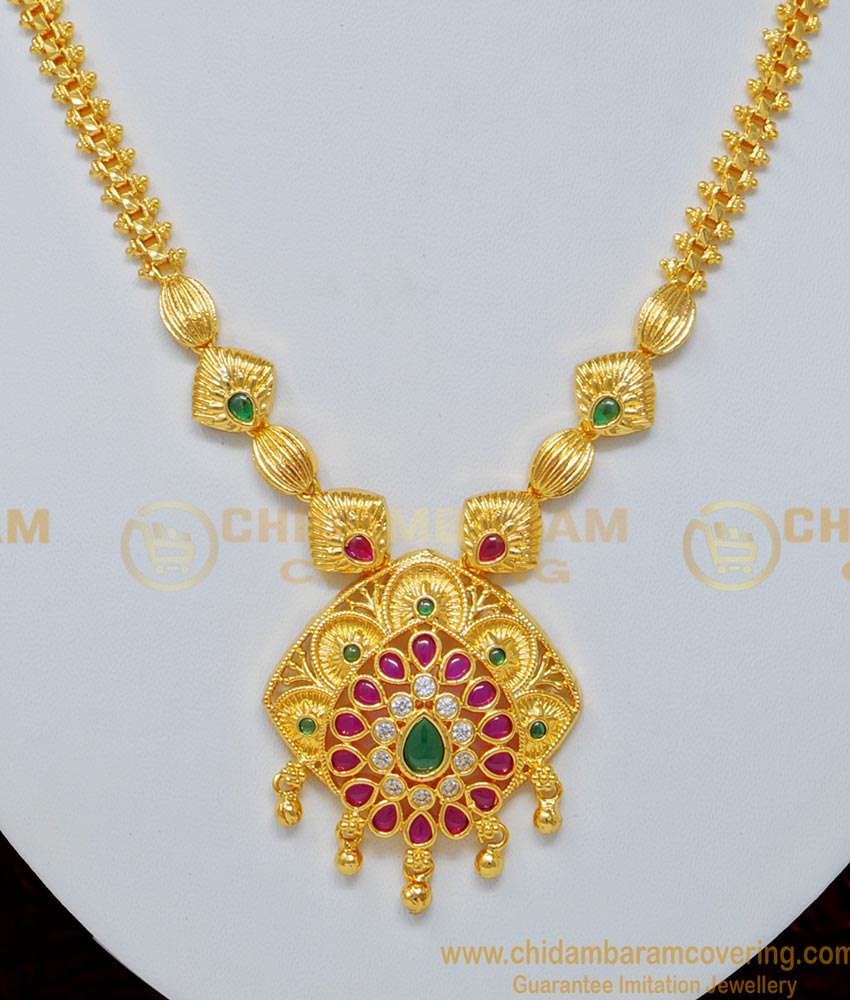 NLC707 - Unique Party Wear One Gram Gold Original Kemp Stone Necklace Online