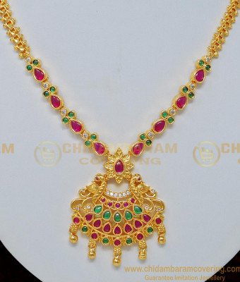 NLC710 - Beautiful Peacock Design Multi Stone Necklace Traditional Kemp Stone Jewellery Online Shopping  