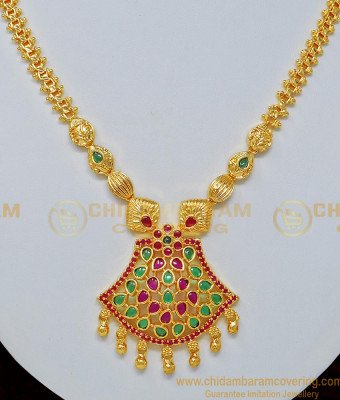 NLC711 - Elegant Kemp Stone Necklace Pure Gold Plated Party Wear Necklace for Women 