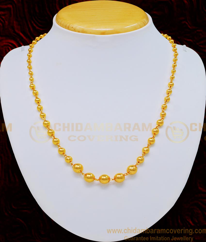 Nlc715 - Gold Plated Single Line Plain Shiny Gold Balls Necklace Gold Mani Mala for Ladies 