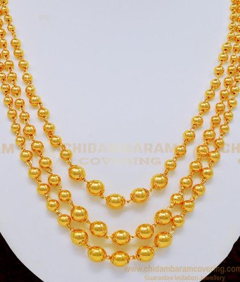 NLC717 - Attractive Gold Plated Gold Beads 3 Layered Necklace Gold Design Indian Wedding Jewellery 