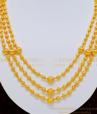 NLC718 - Beautiful 3 Layer Gold Beads Chain Necklace Design One Gram Gold Necklace for Women