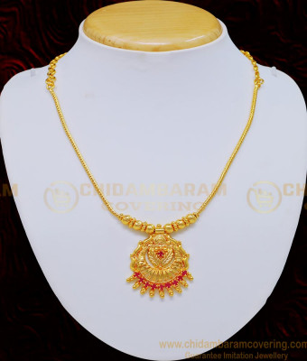 NLC720 - Traditional Gold Design Ruby Stone Small Dollar Necklace Design for Women 