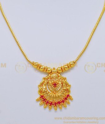 NLC720 - Traditional Gold Design Ruby Stone Small Dollar Necklace Design for Women 